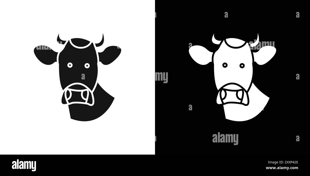 Icône de tête de vache vecteur d'art de ligne noire dans le signe de collection d'ensemble de contour noir et blanc Illustration de Vecteur