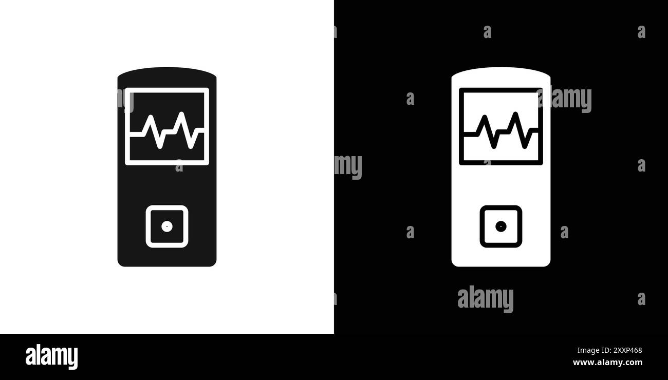 Icône d'électrocardiogramme portable vecteur d'art de ligne noire dans le signe de collection d'ensemble de contour noir et blanc Illustration de Vecteur