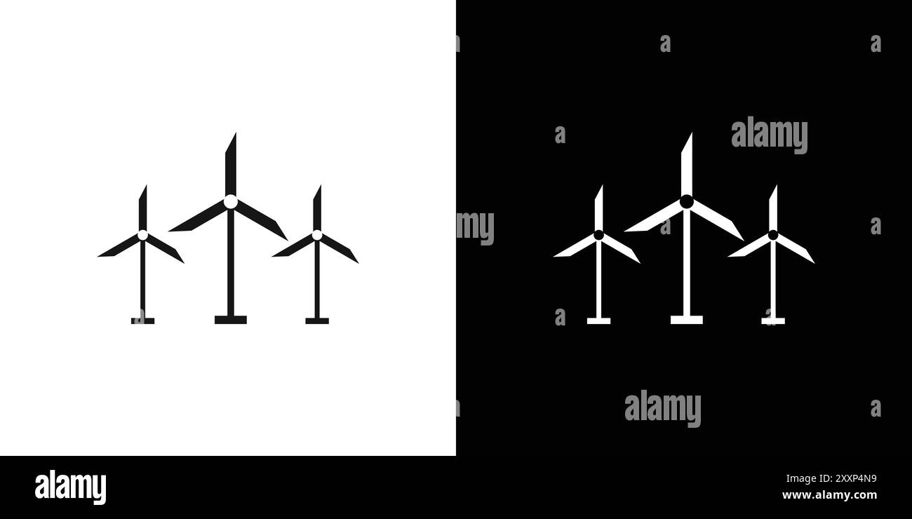 Icône de turbine éolienne vecteur d'art de ligne noire en noir et blanc contour set signe de collection Illustration de Vecteur