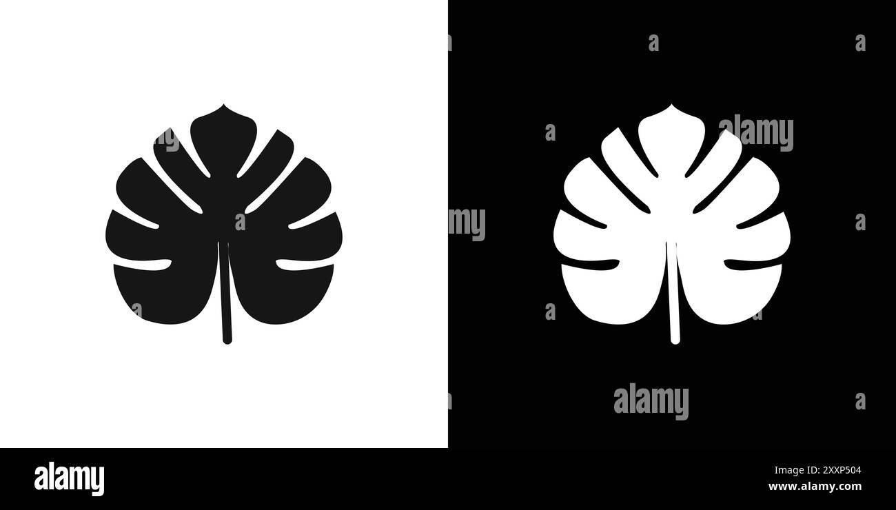 Monstera Leaves icône vecteur d'art de ligne noire en noir et blanc contour set signe de collection Illustration de Vecteur