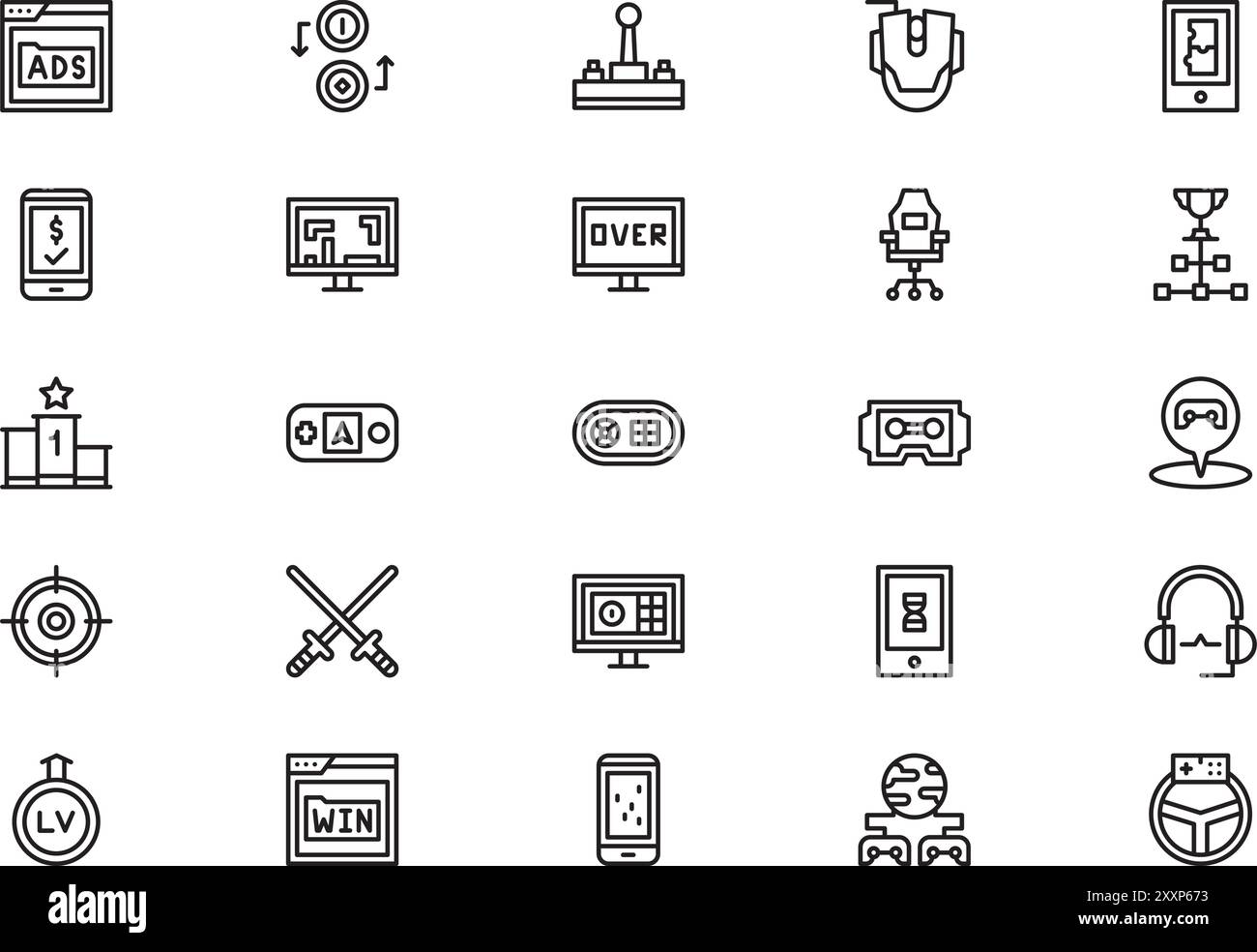 Collection d'icônes de jeux en ligne est une illustration vectorielle avec trait modifiable. Illustration de Vecteur