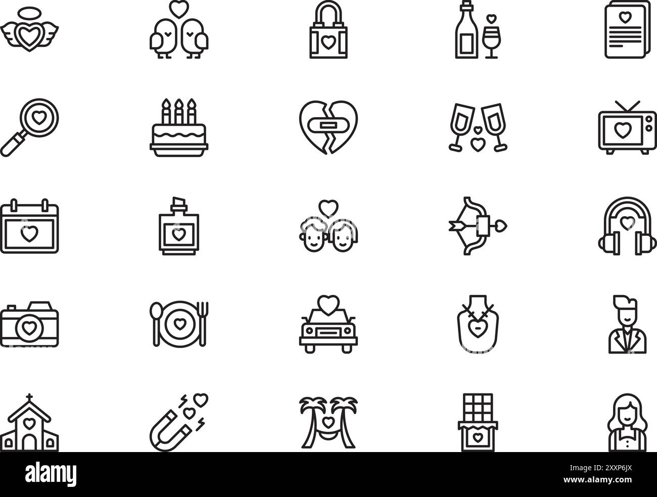 La collection d'icônes d'amour est une illustration vectorielle avec trait modifiable. Illustration de Vecteur