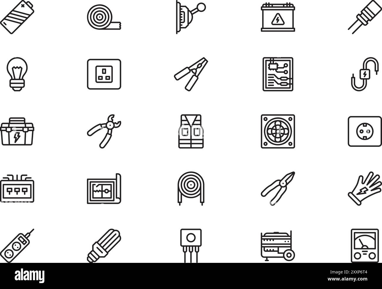 La collection d'icônes d'outils et d'éléments d'électricien est une illustration vectorielle avec trait modifiable. Illustration de Vecteur