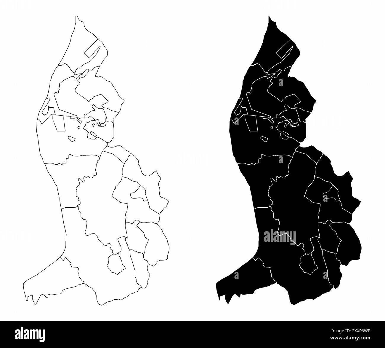 Les cartes administratives en noir et blanc du Liechtenstein Illustration de Vecteur