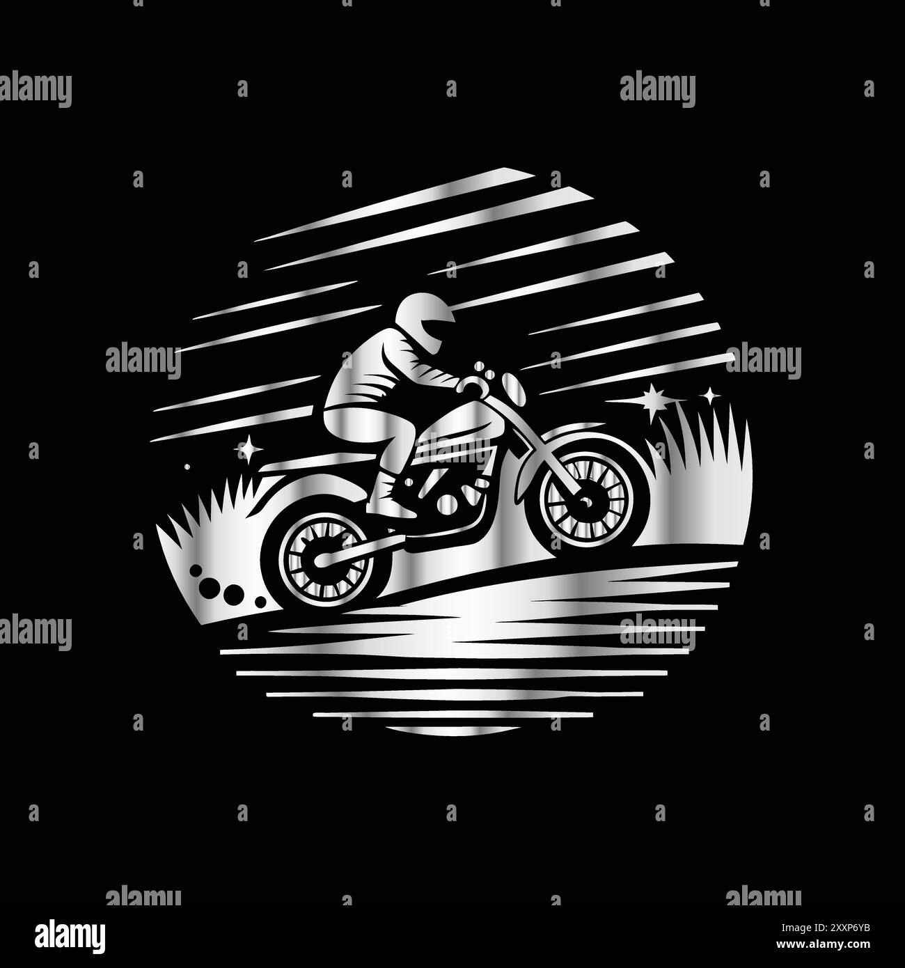 Pilote de motocross sur la piste de course. Illustration vectorielle sur fond noir. Parfait pour les logos, t-shirts, autocollants et affiches Illustration de Vecteur