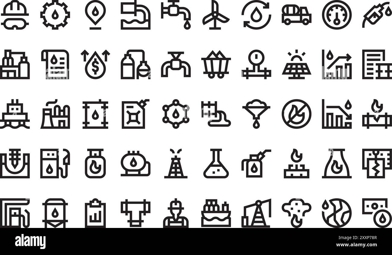 La collection d'icônes de l'industrie pétrolière et gazière est une illustration vectorielle avec trait modifiable. Illustration de Vecteur