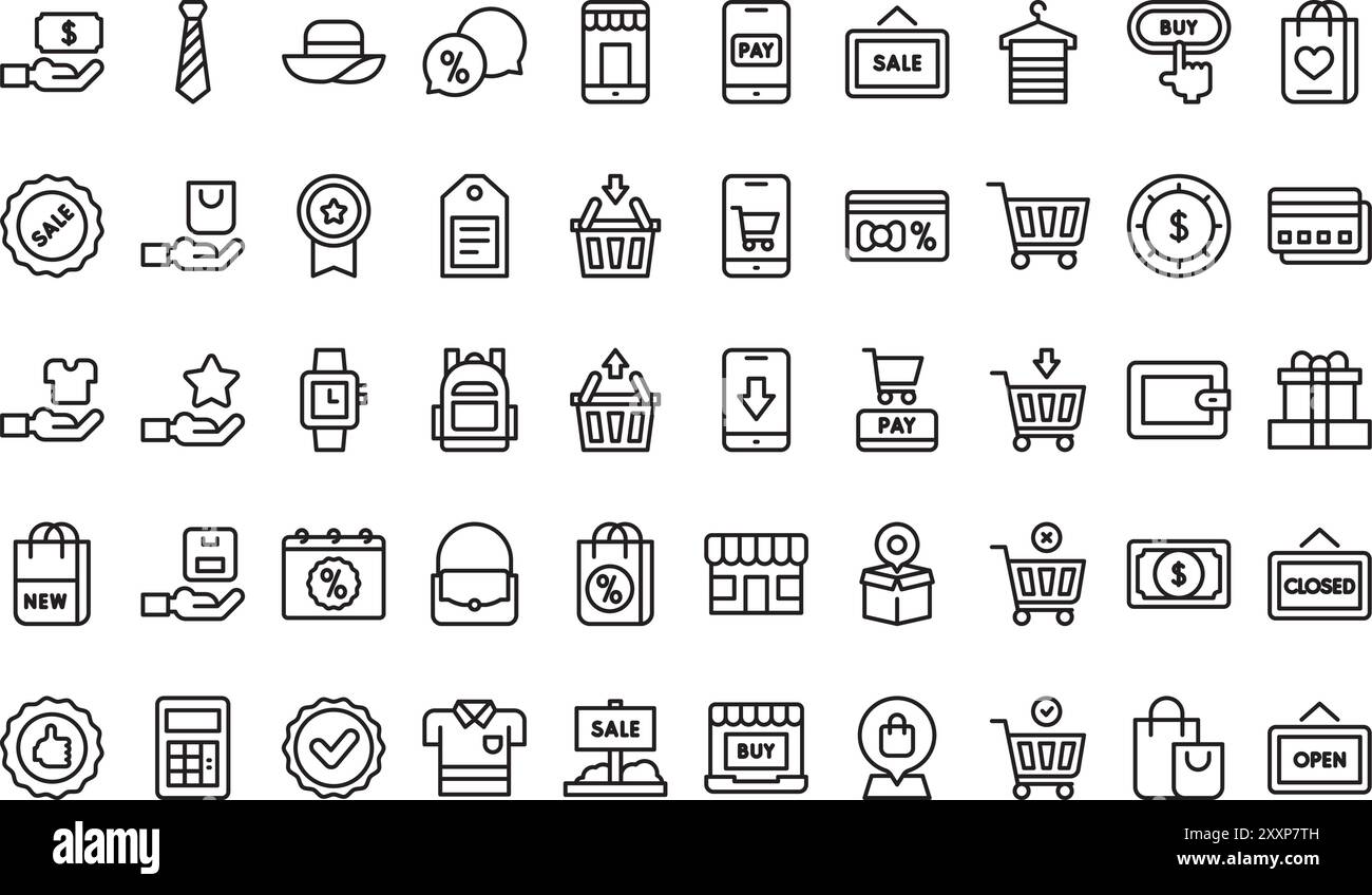 Collection d'icônes de shopping est une illustration vectorielle avec trait modifiable. Illustration de Vecteur