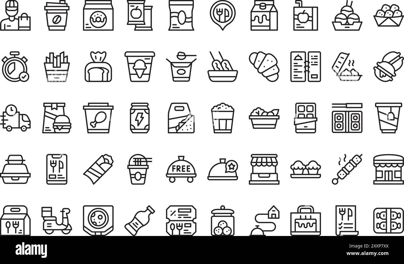 La collection d'icônes à emporter est une illustration vectorielle avec un trait modifiable. Illustration de Vecteur