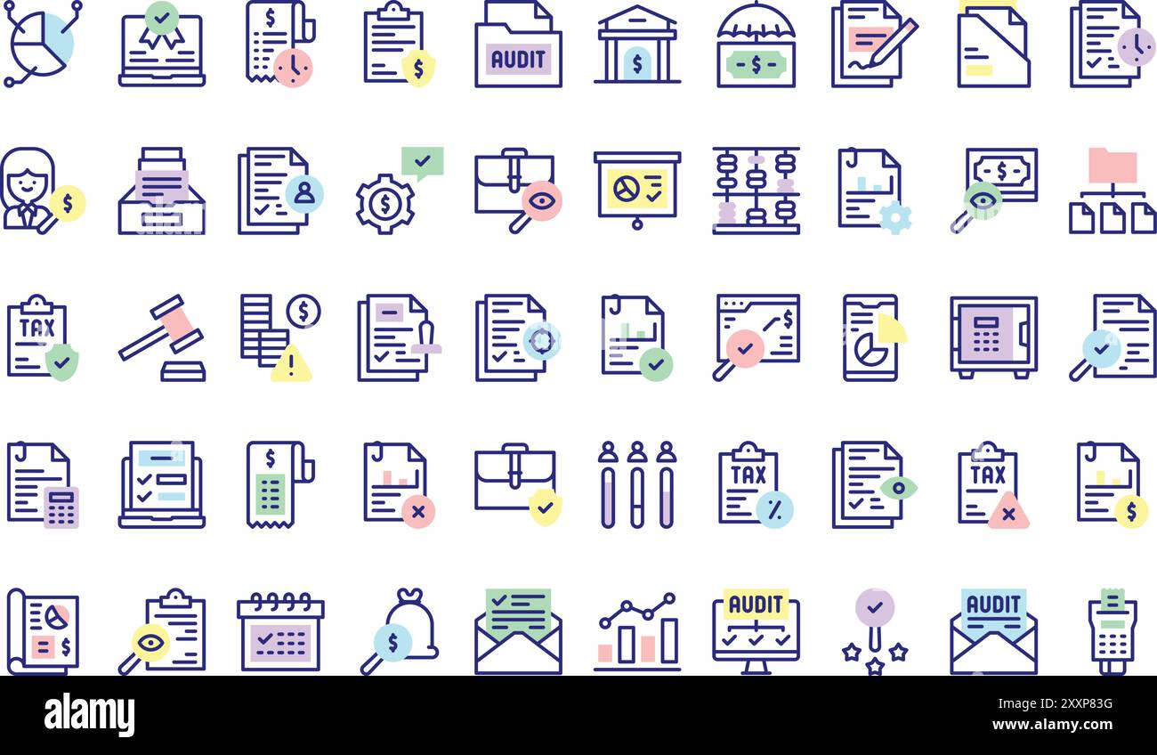La collection d'icônes d'audit est une illustration vectorielle avec trait modifiable. Illustration de Vecteur