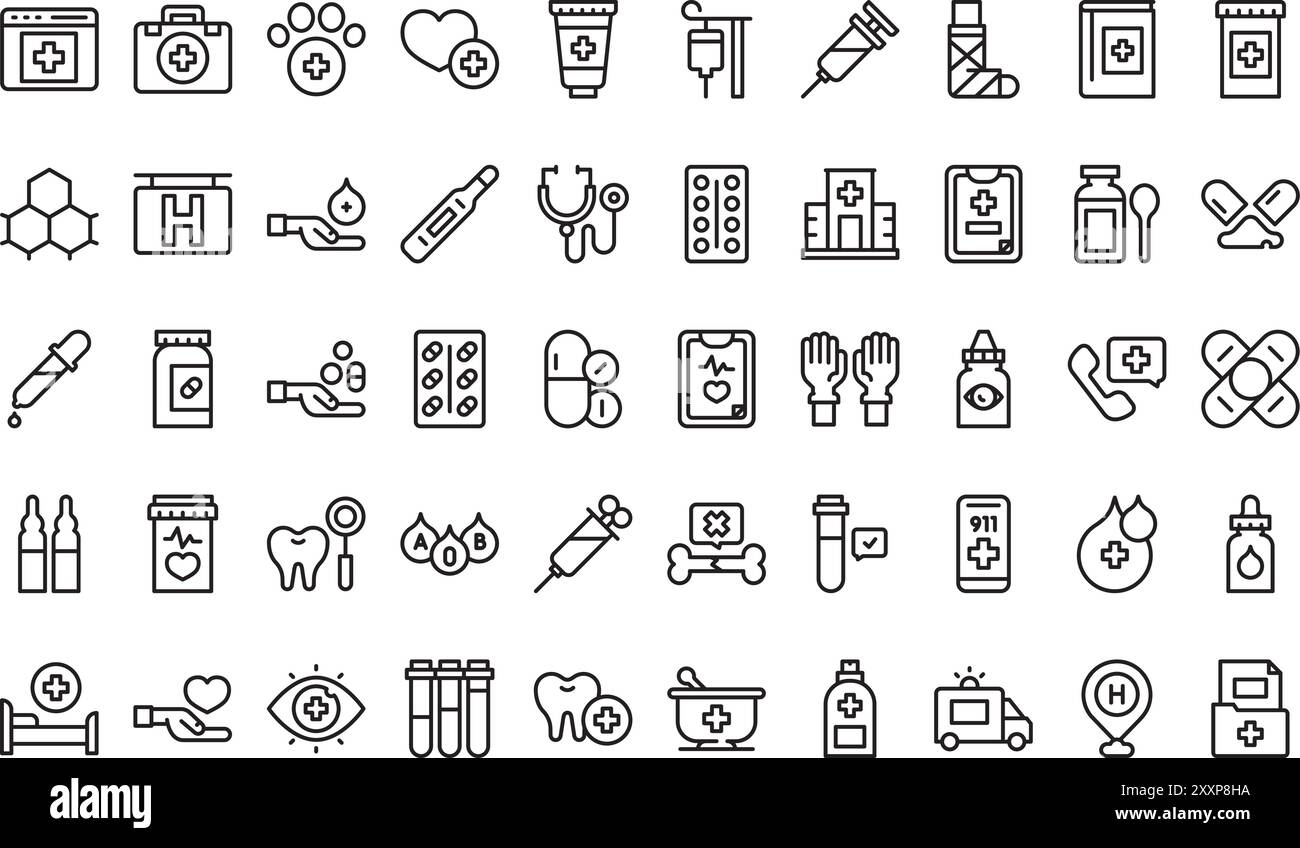 Collection d'icônes de médecine est une illustration vectorielle avec trait modifiable. Illustration de Vecteur