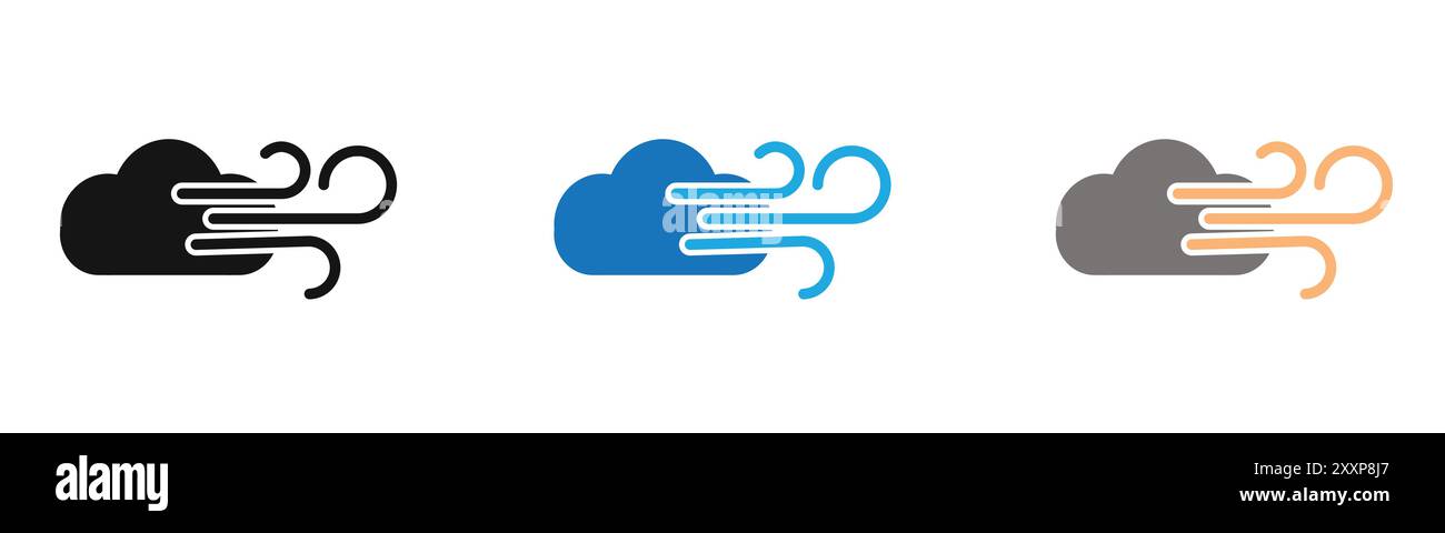 Collection de contour d'icône de vent soufflé ou défini en noir et blanc Illustration de Vecteur