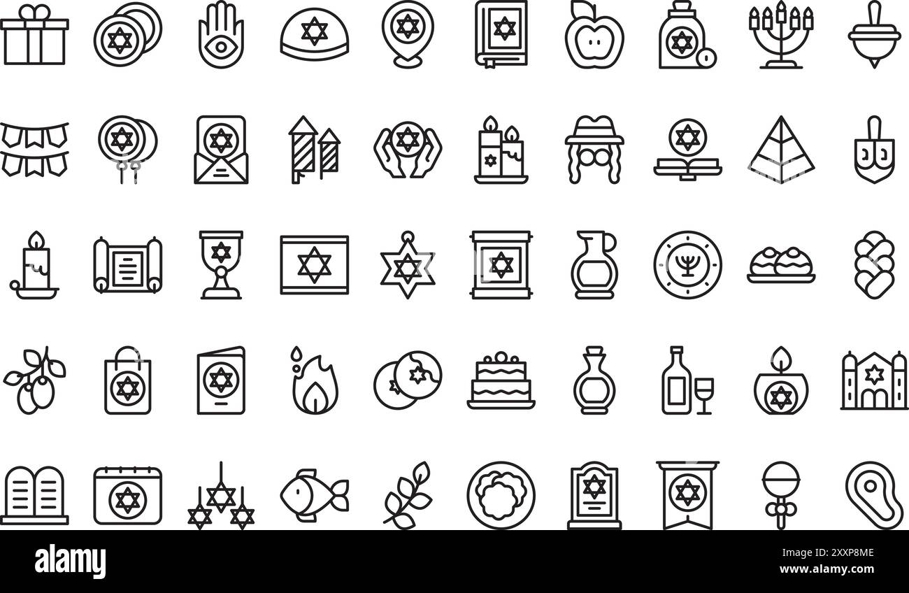 Hanukkah Icons collection est une illustration vectorielle avec trait modifiable. Illustration de Vecteur