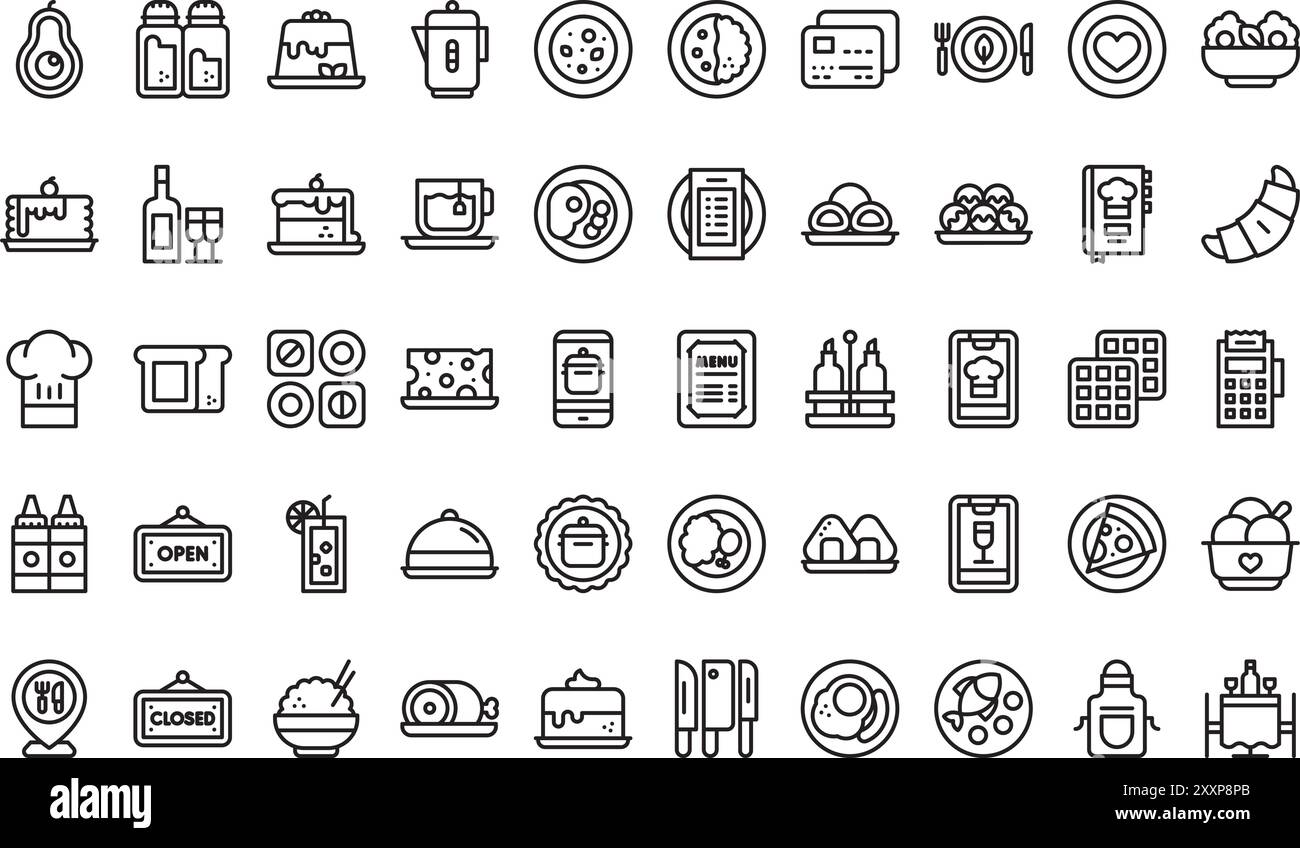 Collection d'icônes de restaurant est une illustration vectorielle avec trait modifiable. Illustration de Vecteur