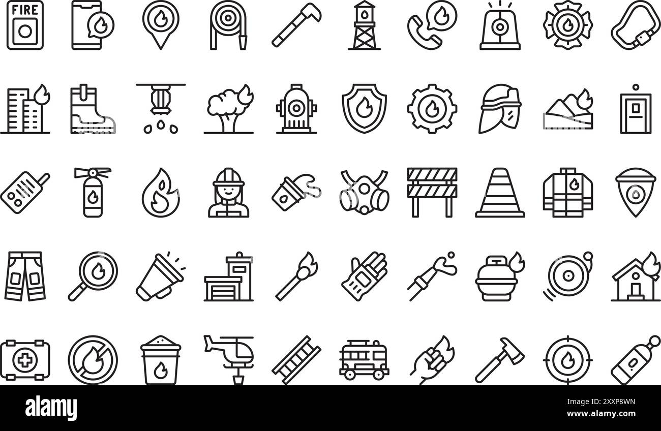 La collection d'icônes de pompier est une illustration vectorielle avec un trait modifiable. Illustration de Vecteur