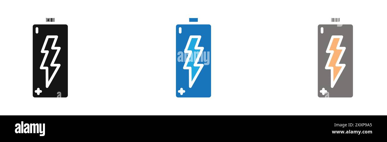 Icône de charge de la batterie de la collection ou ensemble en noir et blanc Illustration de Vecteur