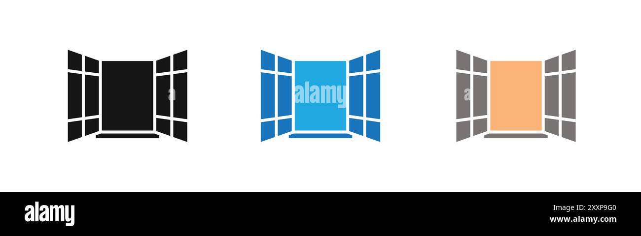 ouvrir la collection de contours d'icône de fenêtre ou définir en noir et blanc Illustration de Vecteur