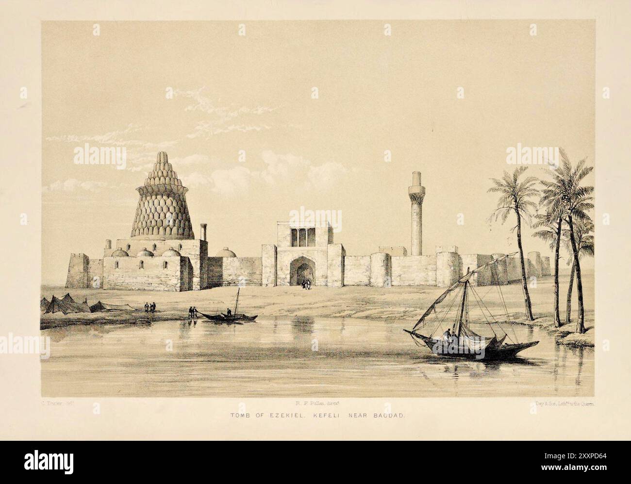 Tombe d'Ezéchiel, Kefeli près de Bagdad. Gravure historique vintage par Day and son publient les années 1840 Banque D'Images