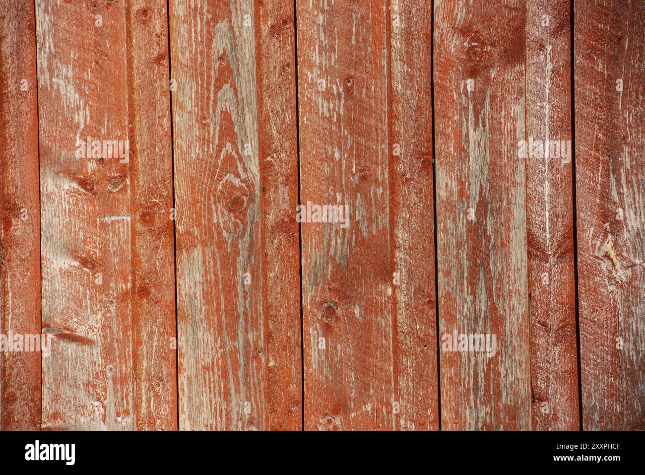 Panneaux de bois verticaux rouges à la lumière du soleil Banque D'Images