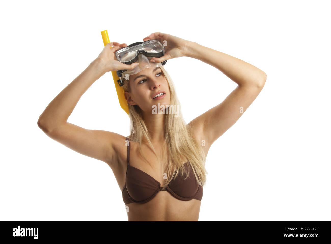 Femme avec masque de plongée Banque D'Images