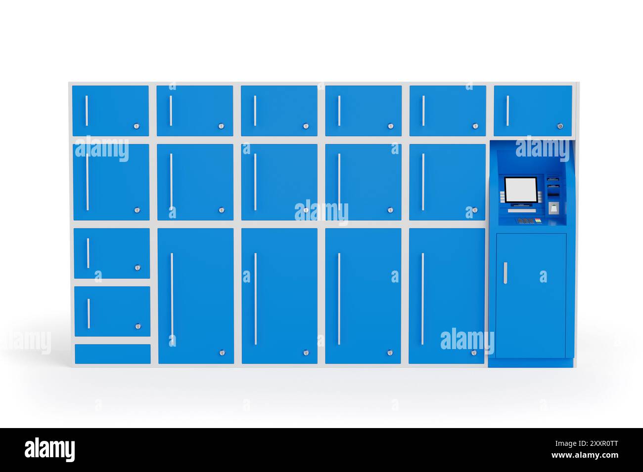 Casiers Blue Delivery Automat terminal Post sur fond blanc. Rendu 3D. Banque D'Images