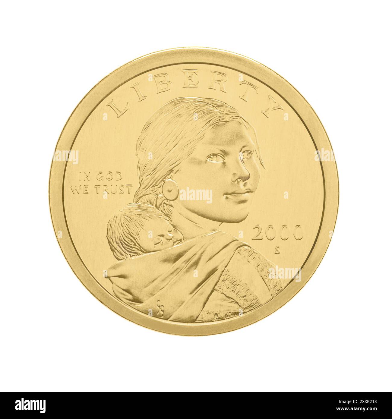 US Sacagawea, pièce d'un dollar, isolé sur blanc Banque D'Images