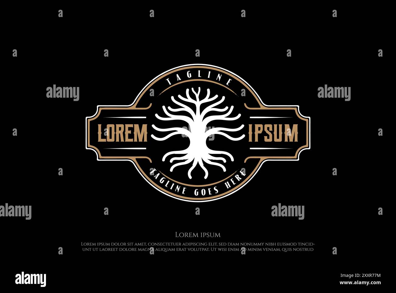 Racine Oak Banyan Maple Family Tree of Life Stamp Seal Emblem logo Design vecteur Illustration de Vecteur