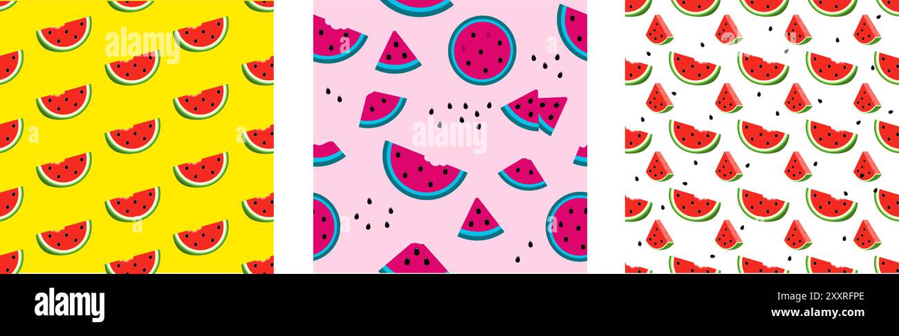 Définissez un motif sans couture avec une tranche de pastèque. motif de melon d'eau juteux Illustration de Vecteur