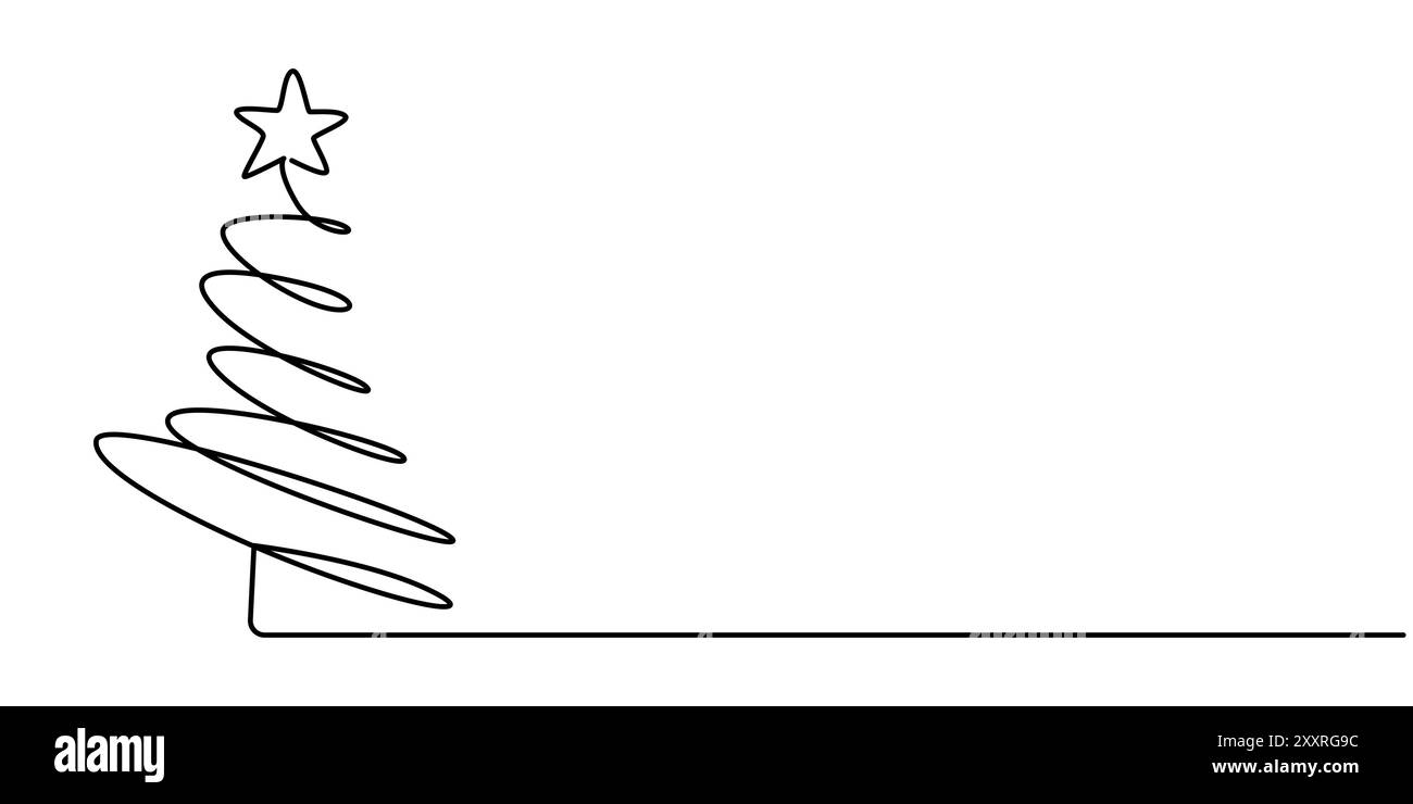 Une ligne dessinant arbre de Noël, arbre de Noël continu dessin d'une ligne, élément d'art de ligne unique, illustration vectorielle de ligne d'esquisse minimaliste Illustration de Vecteur