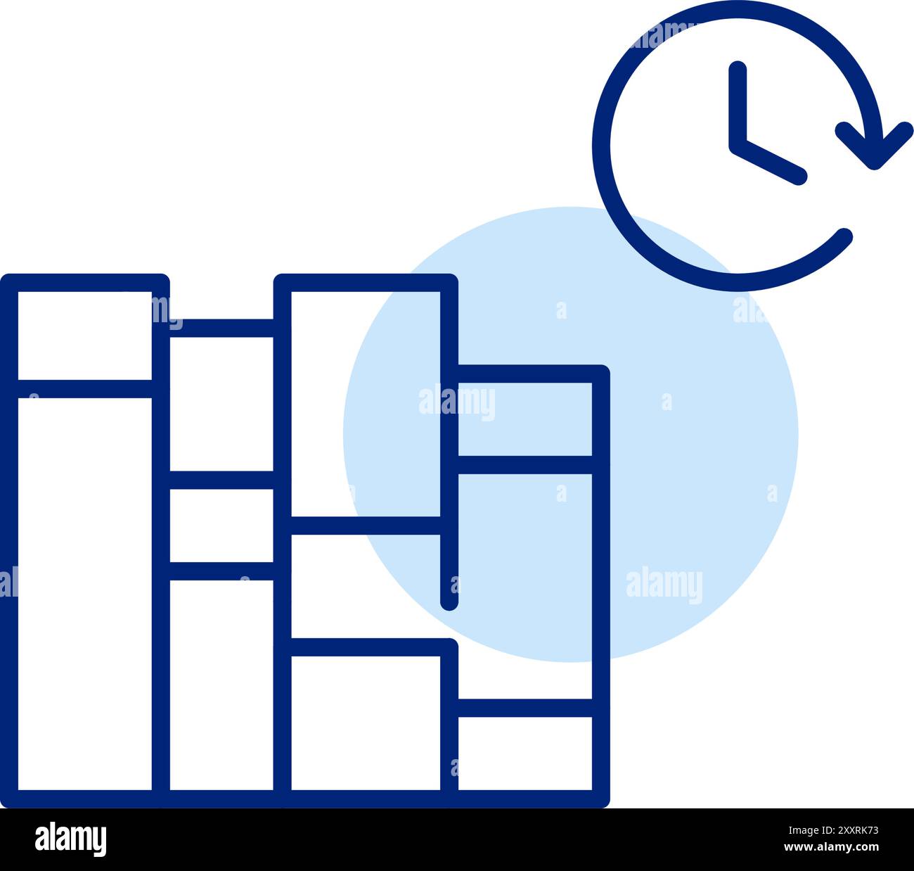 Livres sur étagère et horloge. Temps pour l'apprentissage, horaire de travail de la bibliothèque. Icône de contour pixel Perfect, modifiable Illustration de Vecteur