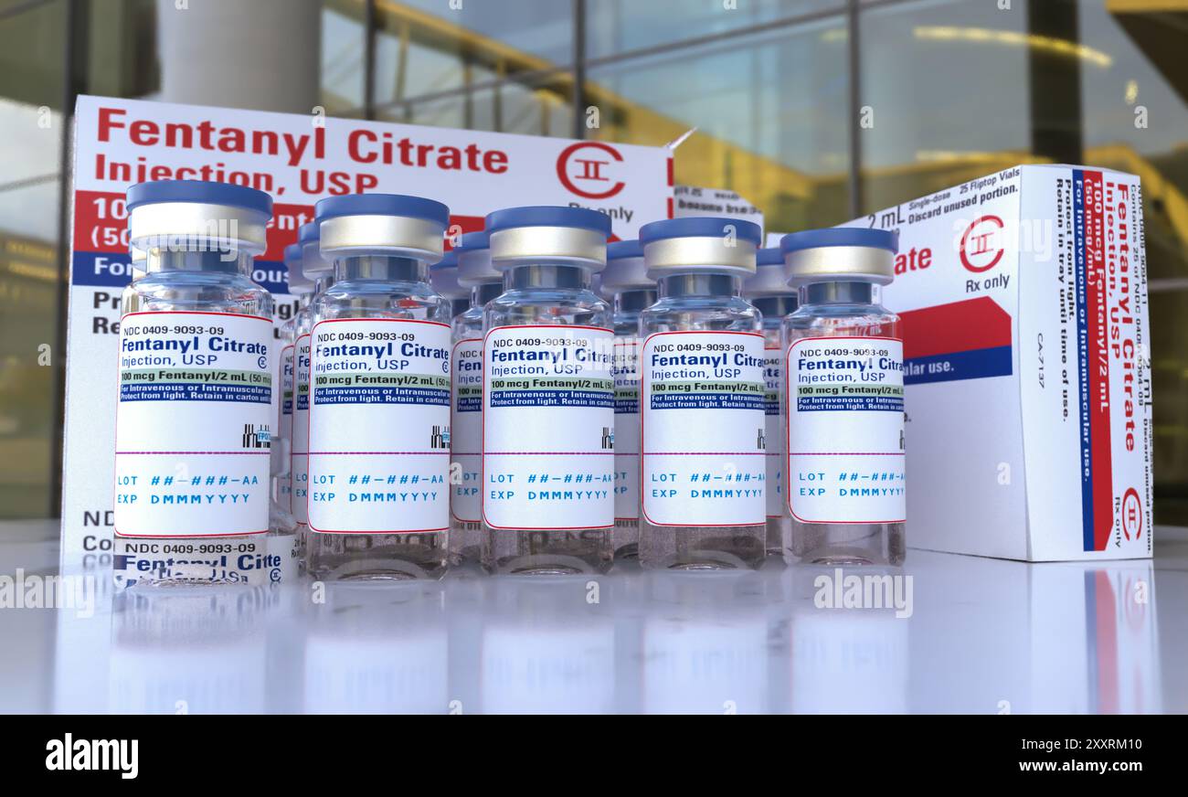 fentanyl pour la médecine ou le concept de médicament-rendu 3d. Banque D'Images