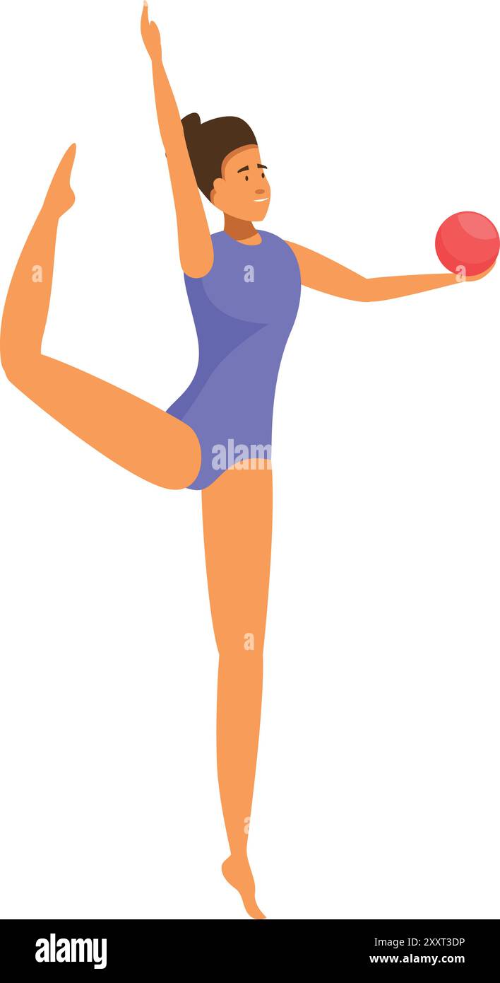 Jeune femme gymnaste pose gracieusement tout en tenant un ballon dans une routine de gymnastique rythmique Illustration de Vecteur