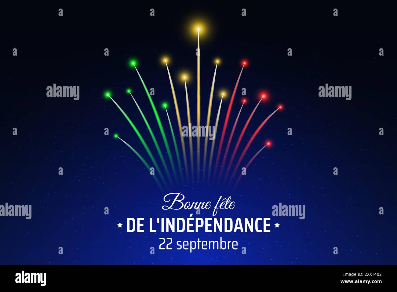 22 septembre, jour de l'indépendance du mali, drapeau de feu d'artifice coloré sur fond bleu de ciel nocturne. Carte de voeux. Fête nationale du Mali. Vecteur Illustration de Vecteur