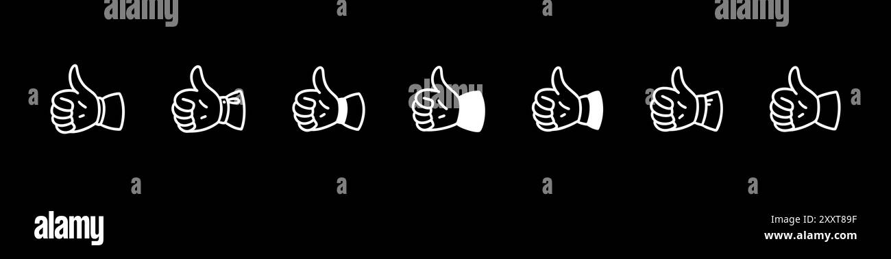 Jeu d'icônes de griffonnage de ligne de pouce vers le haut. Gribouillage au crayon sur le tableau noir. Dessin à la craie blanche. Commentaire sur les réseaux sociaux, poster J'aime, symbole de taux. Positi client Illustration de Vecteur