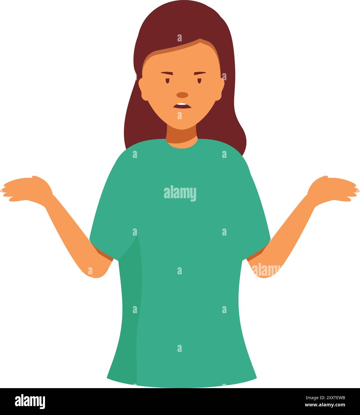 Confuse jeune femme hausse les épaules avec ses bras écartés Illustration de Vecteur