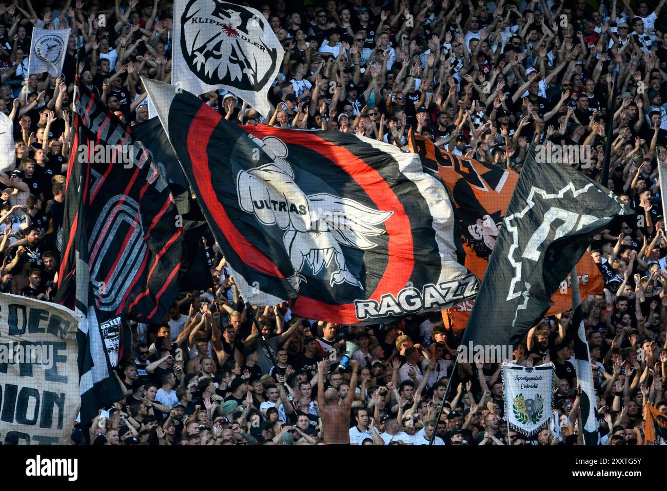 Signal Iduna Arena Dortmund Allemagne, 24.8,2024, Football : Bundesliga saison 2024/25 jour de match 1, Borussia Dortmund (BVB, jaune) vs Eintracht Frankfurt (SGE, blanc) 2:0 - Frankfurt ultras Banque D'Images