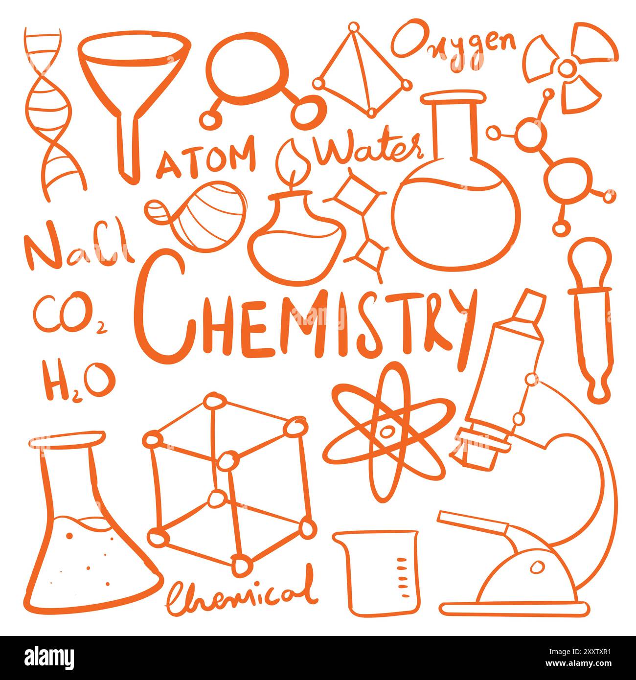 Vecteur de doodle de chimie. Vecteur de gribouillage dessiné à la main par chimie. dessin de chimie Illustration de Vecteur