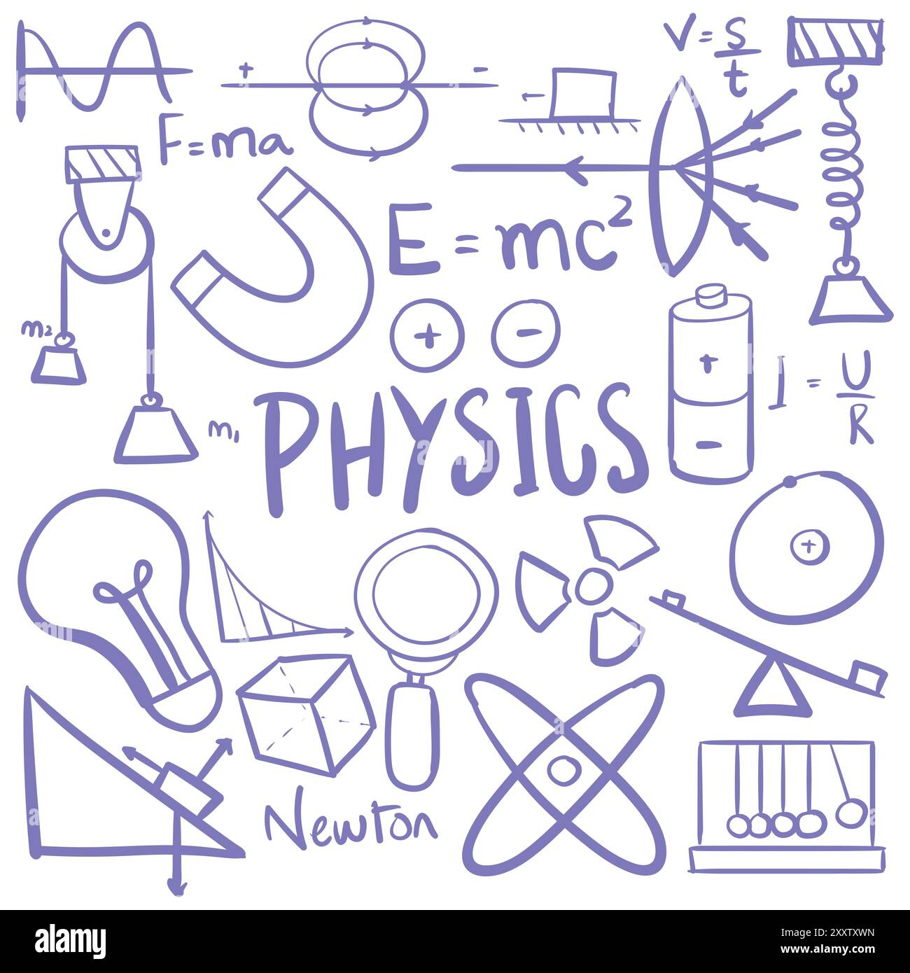 Vecteur de gribouillage physique. vecteur de gribouillage de dessin physique à la main. la physique gribouille Illustration de Vecteur