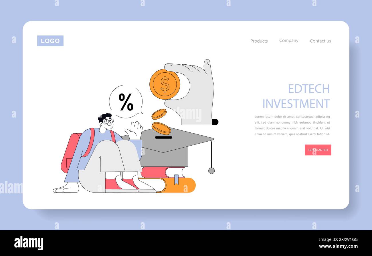 Concept d'investissement EdTech. Illustration d'un étudiant qui s'intéresse aux aspects financiers de la technologie de l'éducation. Opportunités de financement dans l'apprentissage numérique. Illustration vectorielle. Illustration de Vecteur