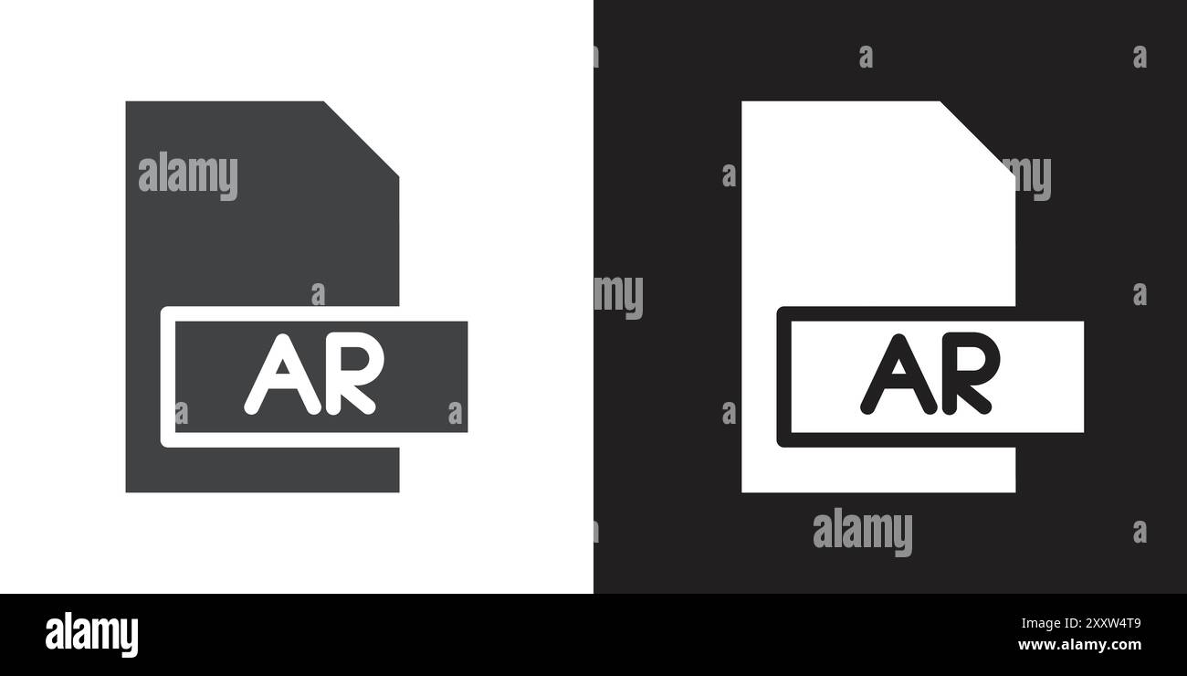 Icône de document de fichier AR Flat Set dans le vecteur de contour de couleur noir et blanc Illustration de Vecteur