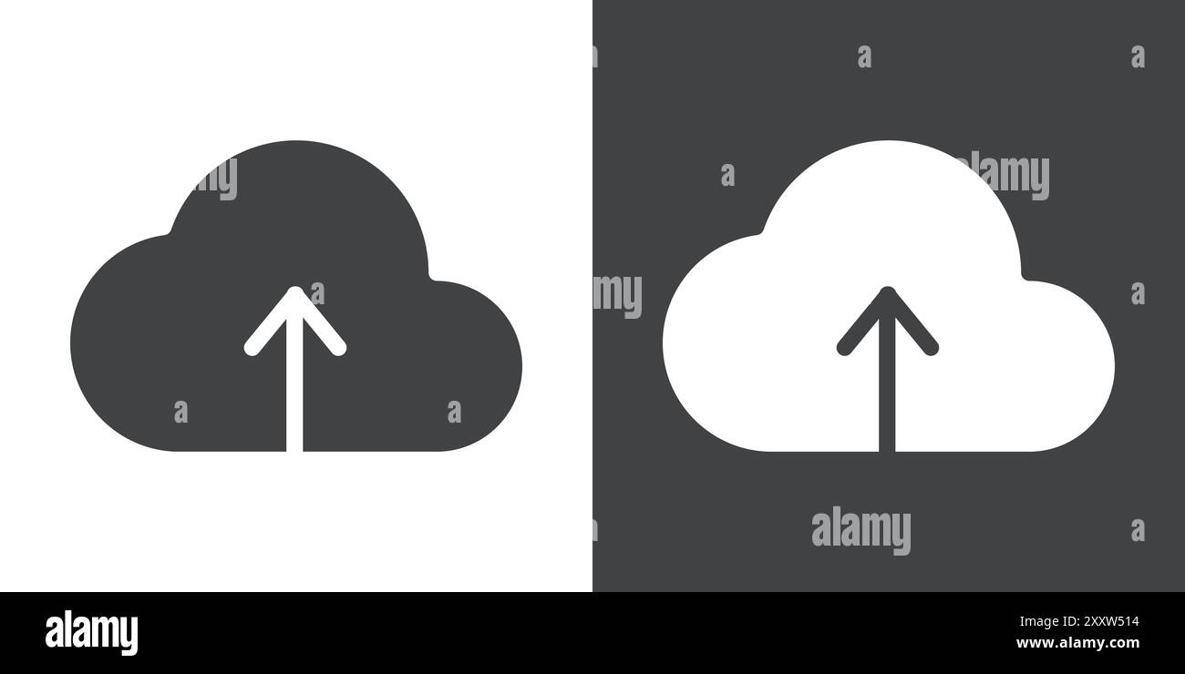 Icône de téléchargement de nuage ensemble plat en noir et blanc vecteur de contour de couleur Illustration de Vecteur