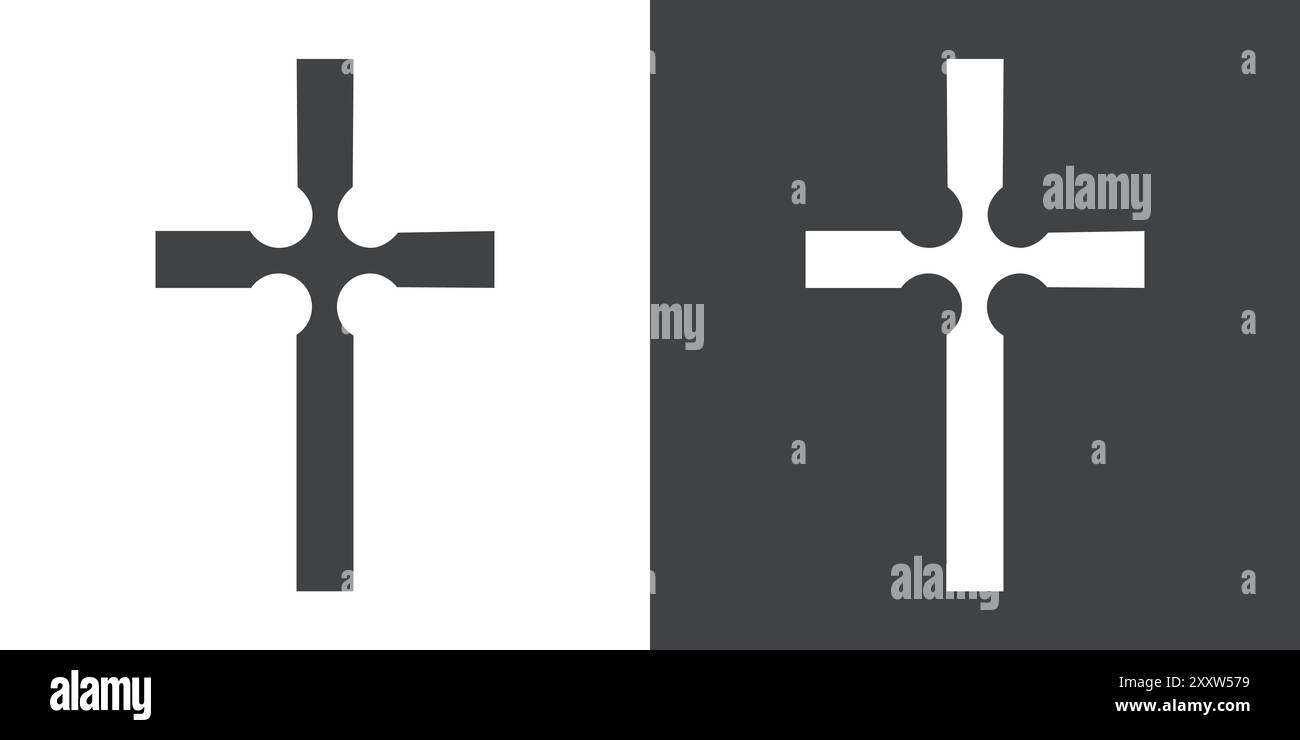 Christian Cross Icon Flat Set dans le vecteur de contour de couleur noir et blanc Illustration de Vecteur