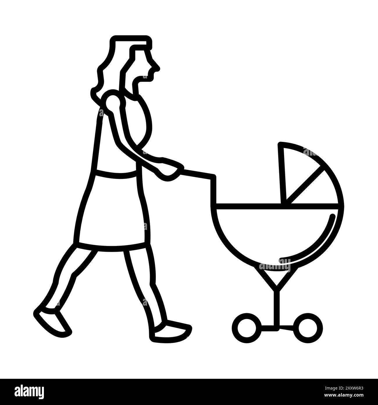 Babysitter Icon Flat Set dans le vecteur de contour de couleur noir et blanc Illustration de Vecteur