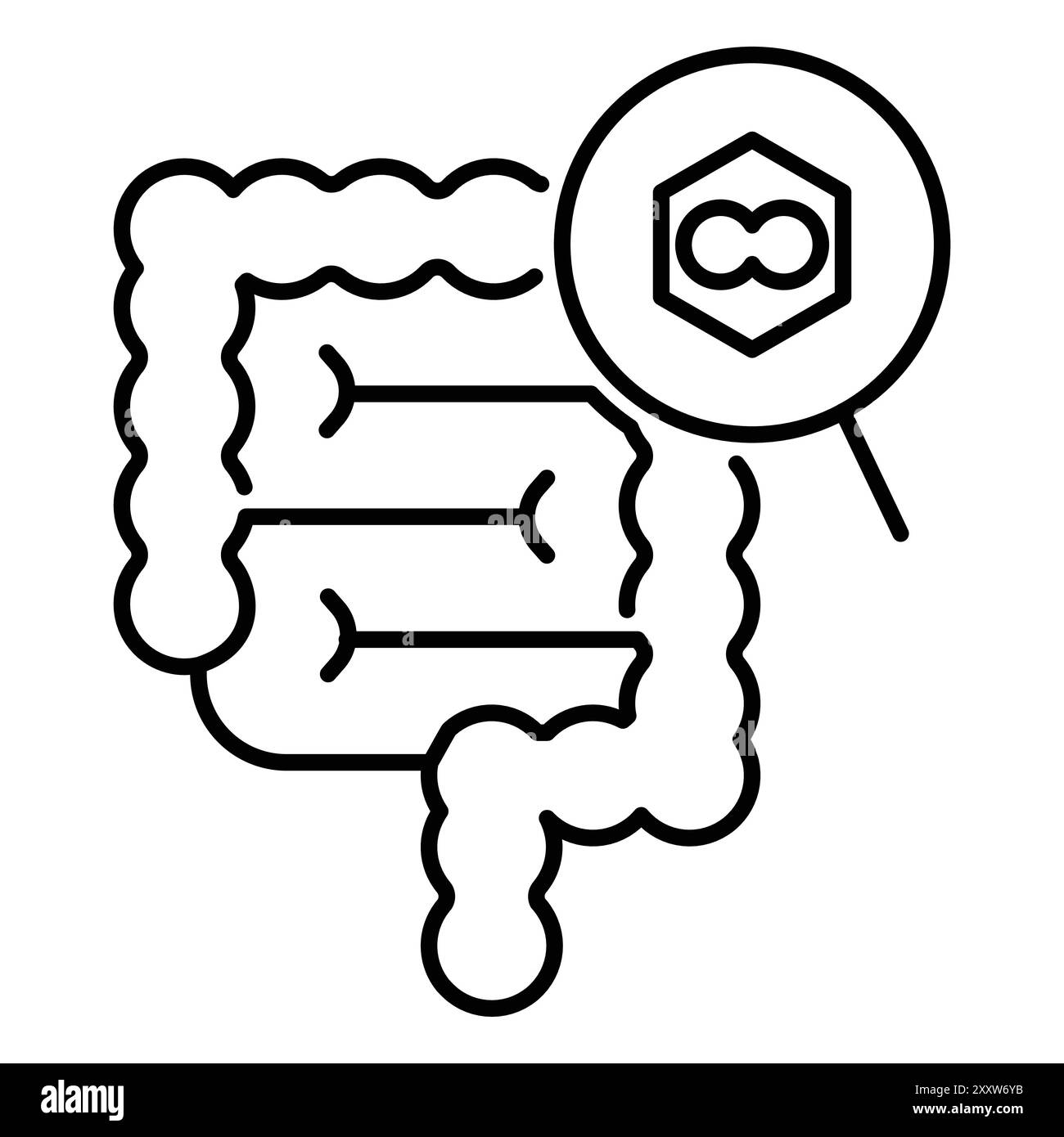 Icône de cancer colorectral ensemble plat dans le vecteur de contour de couleur noir et blanc Illustration de Vecteur