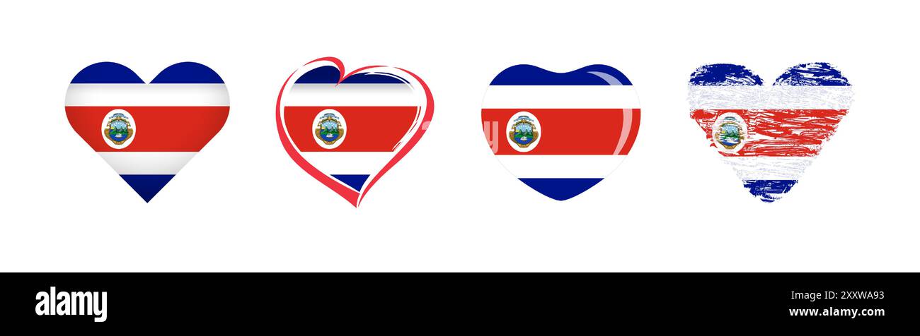 Collection d'icônes de drapeau Costa Rica en forme de coeur. Joyeux jour de l'indépendance Costa Rica. Illustration vectorielle Illustration de Vecteur