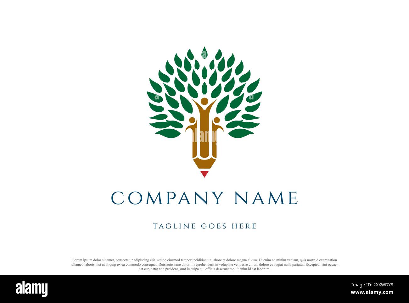 Arbre avec crayon humain pour l'éducation scolaire logo Design vecteur Illustration de Vecteur