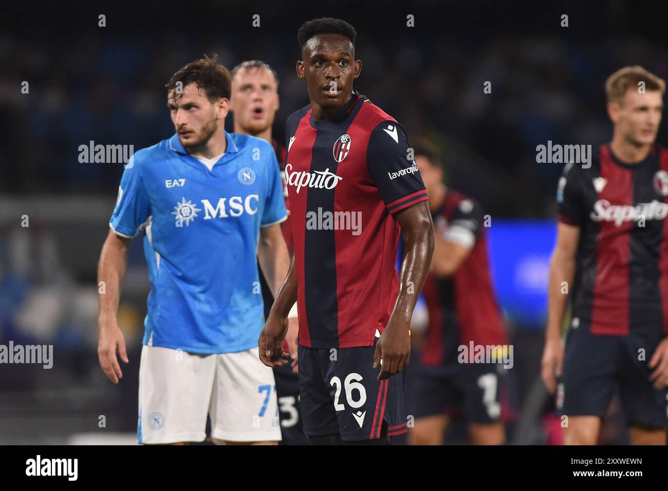 Naples, Italie. 25 août 2024. Jhon Lucumi du Bologna FC lors du match de Serie A entre la SSC Napoli et le Bologna FC au Stadio Diego Armando Maradona Naples Italie le 25 août 2024. Crédit : Franco Romano/Alamy Live News Banque D'Images