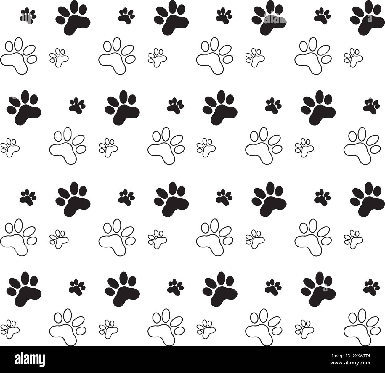 Motif sans couture patte mignonne. Chien noir ou chat de dessin animé répété sur fond blanc. Marque répétée la texture des animaux pour les impressions de conception. Répéter backdr moderne Illustration de Vecteur