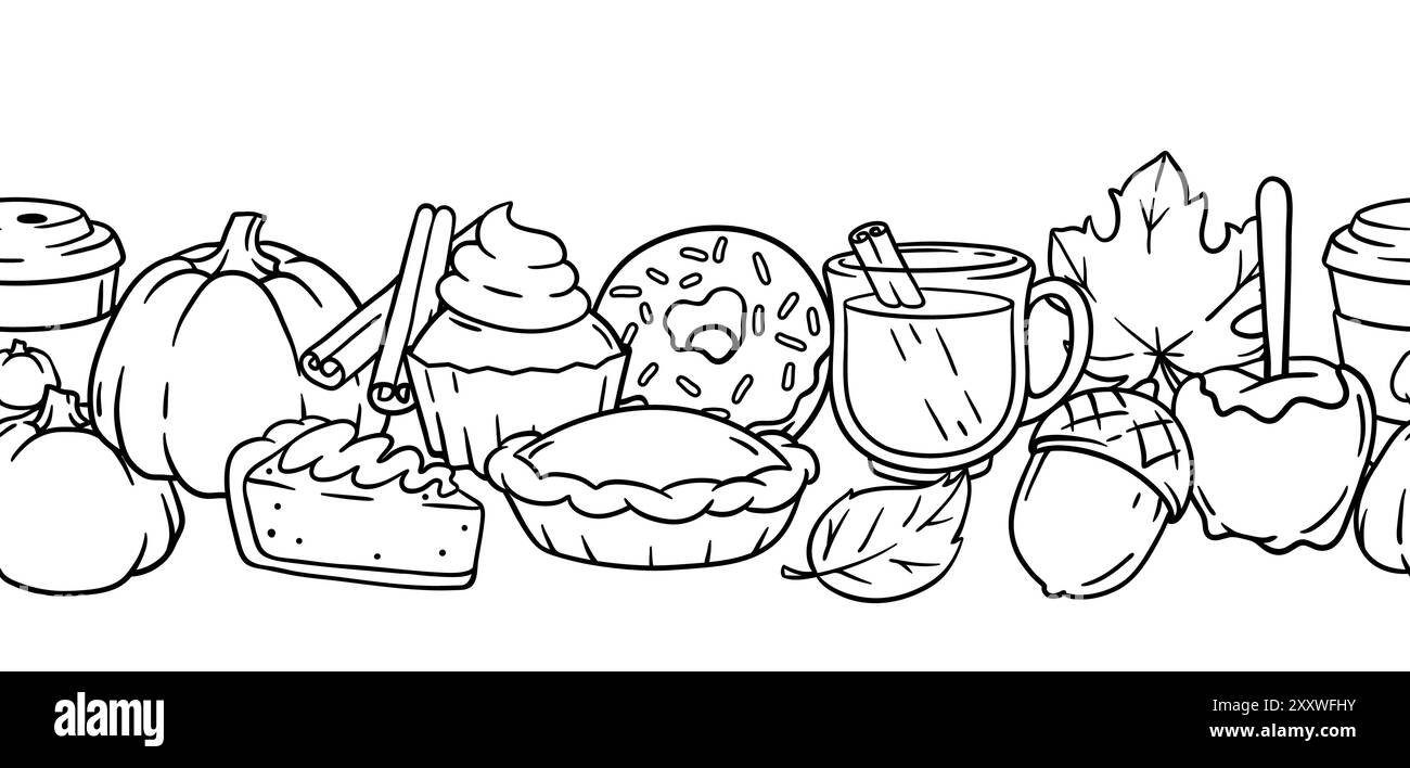 Articles d'automne et modèle de nourriture. Joyeux Thanksgiving et symboles traditionnels d'Halloween. Illustration de Vecteur