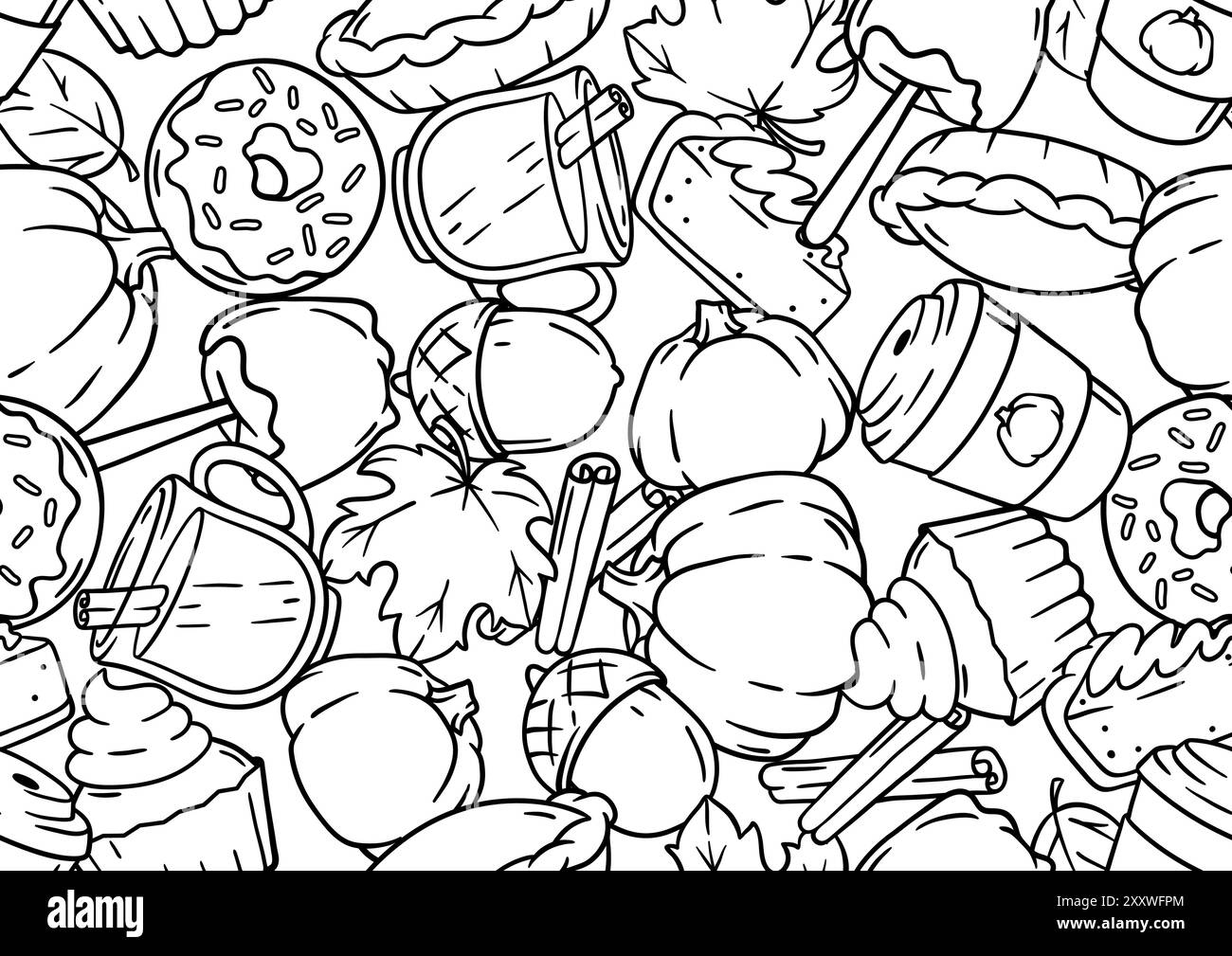 Articles d'automne et modèle de nourriture. Joyeux Thanksgiving et symboles traditionnels d'Halloween. Illustration de Vecteur