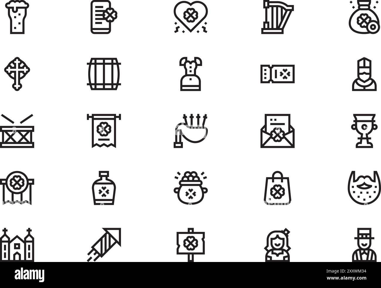 St patricks Day icons collection est une illustration vectorielle avec trait modifiable. Illustration de Vecteur